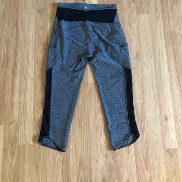 Lululemon Heathered Gray Black Mesh Detail Capri Leggings - Picture 8 of 8